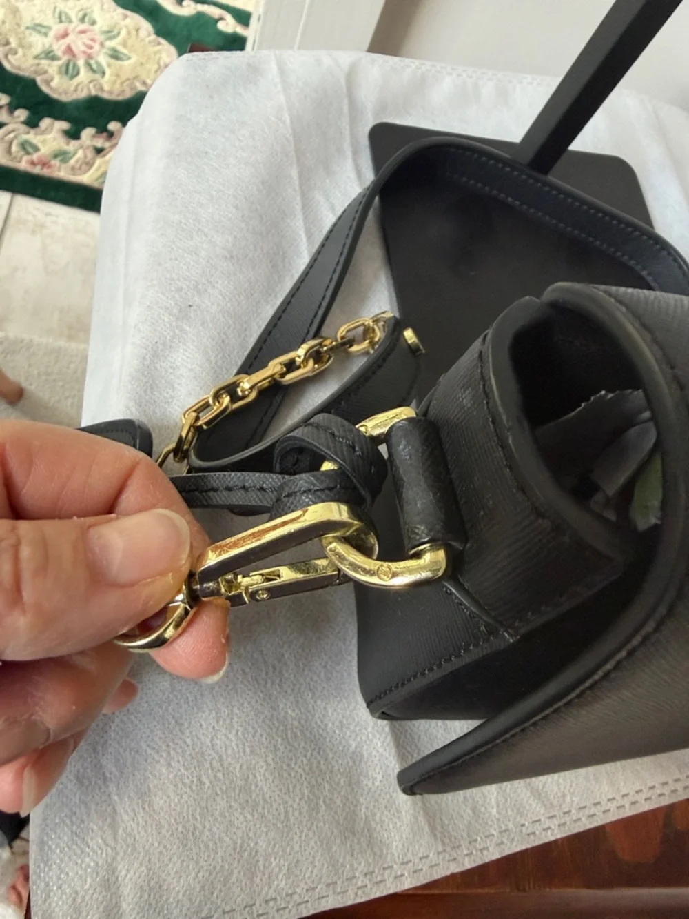 Tory Burch Black Leather Crossbody with Gold Chain Strap